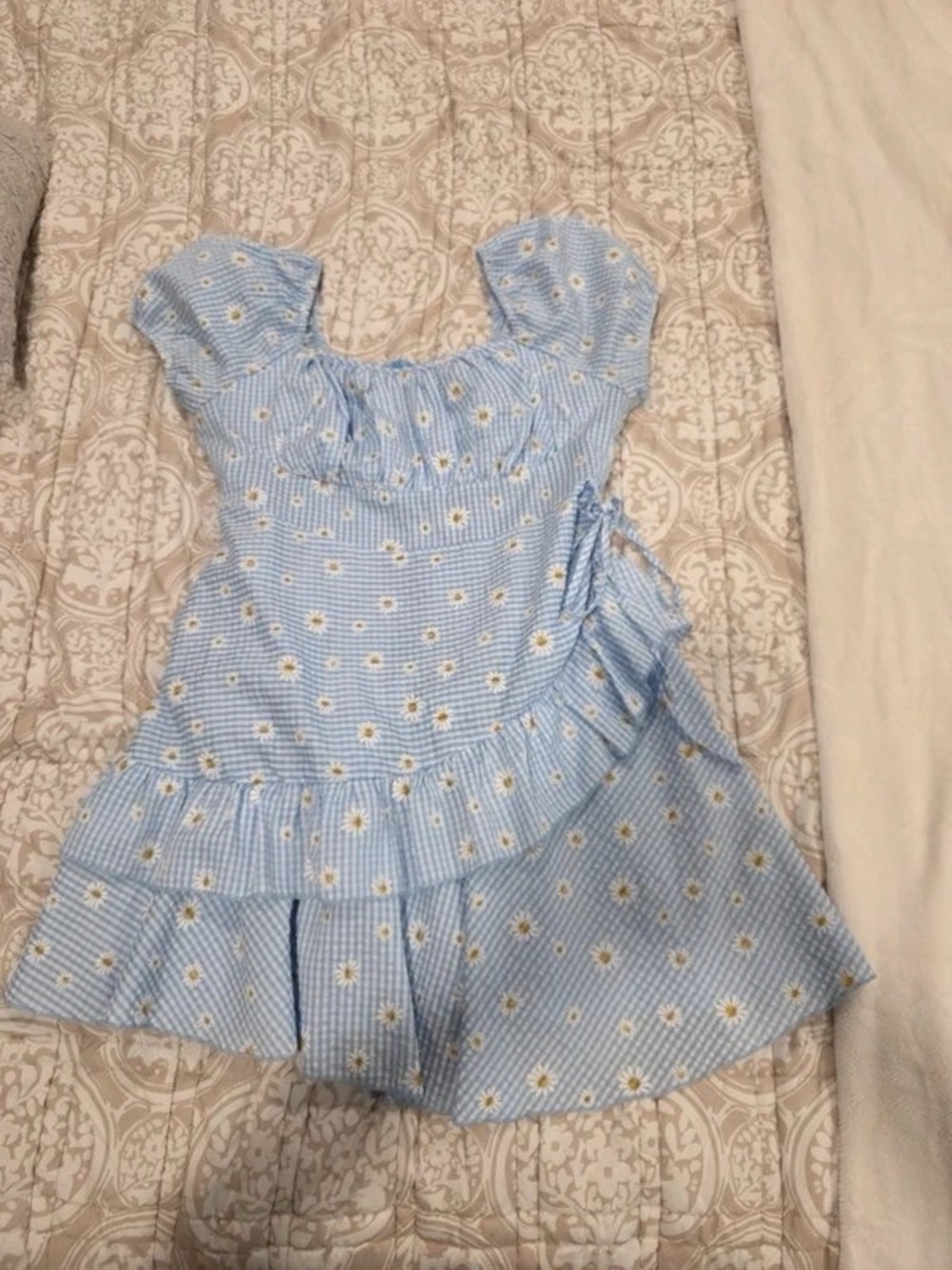 Light Blue Daisy Wrap Ruffle Mini Dress